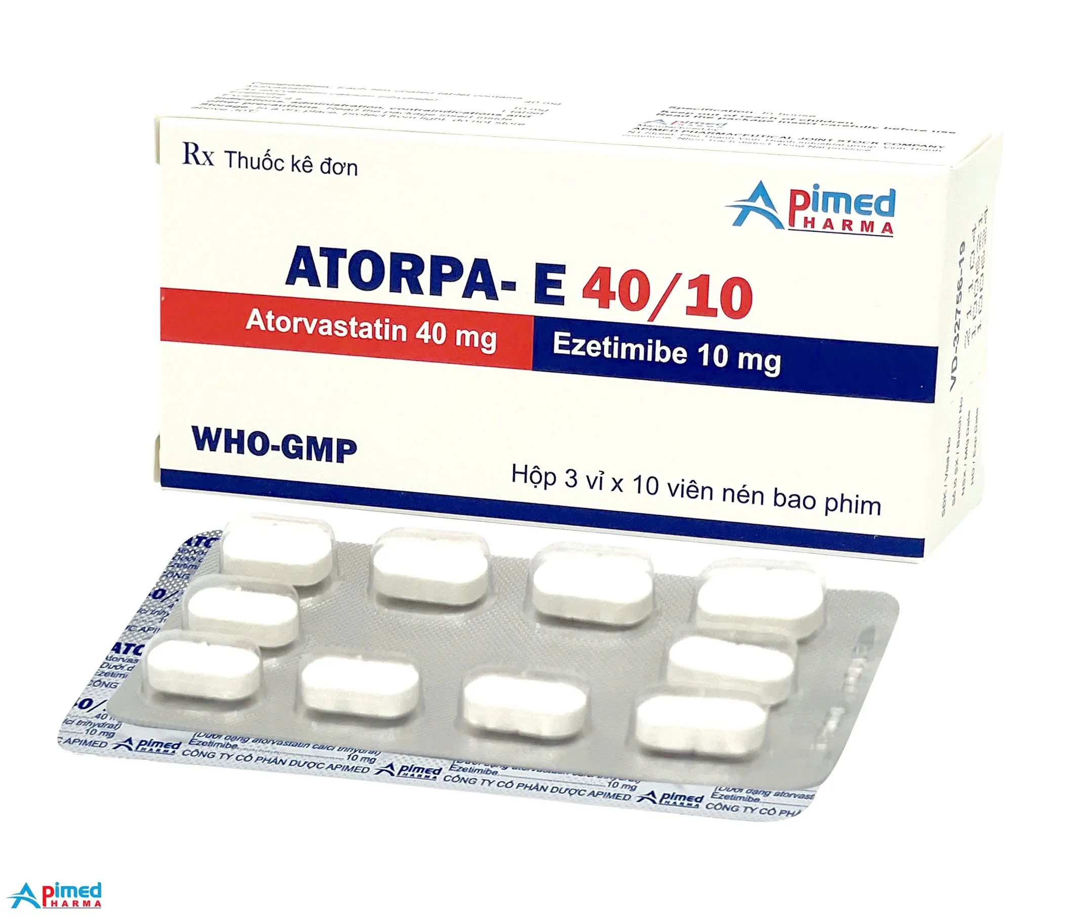 Atorpa-E 40/10mg Apimed (H/30v) - Thuốc phòng ngừa bệnh tim mạch và tăng cholesterol máu (3 vỉ x 10 viên)